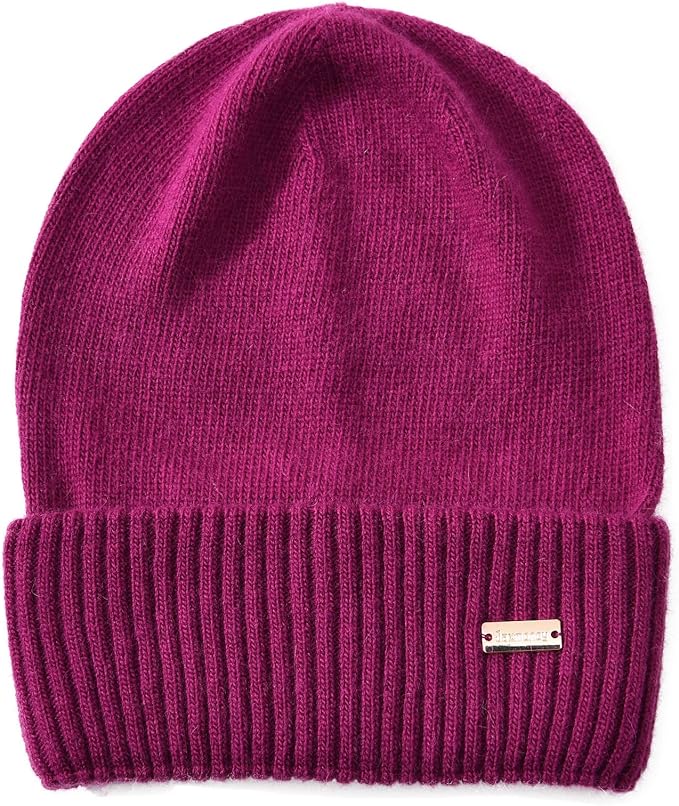 jaxmonoy 羊绒休闲毛线帽女士冬季轻质女孩羊毛针织帽翻边柔软保暖